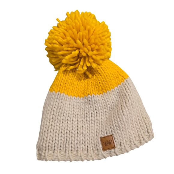Women's Panache Cream & Yellow Pom Pom Knit Fleece Lined Stocking Cap - Picture 1 of 6
